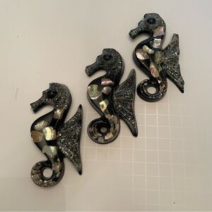 Vintage Lucite Seahorse plaques with Abalone Shell GlitterMica Black Base